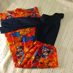 Long navy blue dress with orange floral skirt